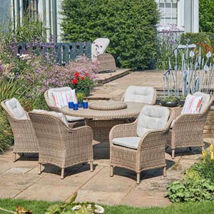 St Tropez 6 Seat Dining Set with Lazy Susan and 3.0m Crank & Tilt Parasol