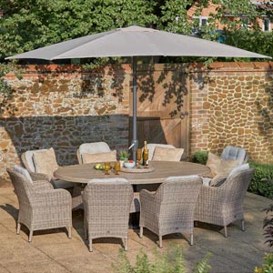 St Tropez 8 Seat Dining Set with Lazy Susan and 2m x 3m Crank & Tilt Parasol